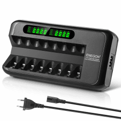 ENEGON Akkuladegerät, Schnell Akku Ladegerät mit AC-Adapter und intelligentem LCD-Display, Unabhängiges 8-Ladeplatz Batterieladegerät für NI-MH NI-CD Wiederaufladbare AA AAA Batterien Schwarz Angebot bei HelloDeals