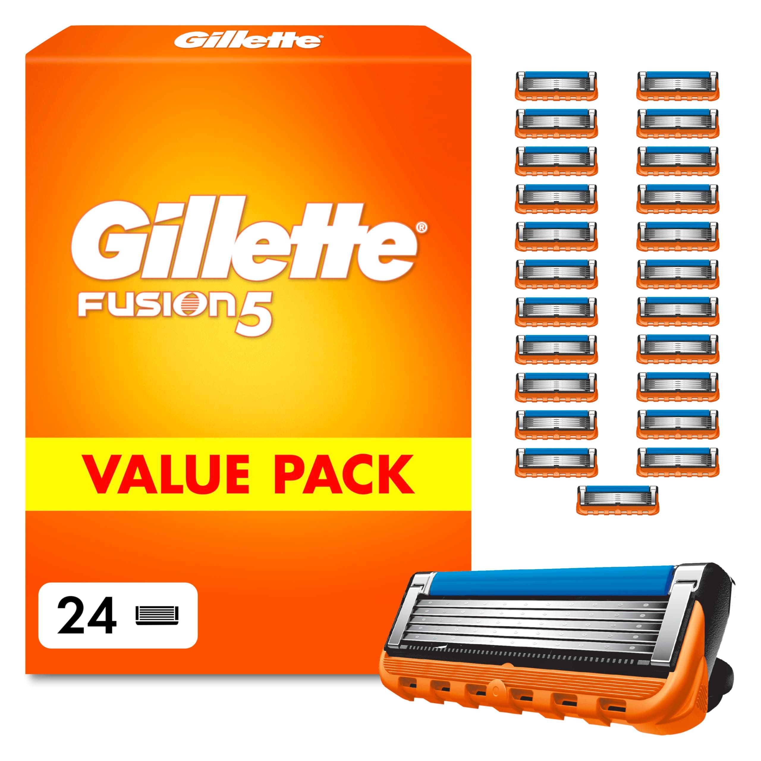 Gillette Fusion5 Rasierklingen Herren, 24 Original Ersatzklingen, Klingen Männer mit Größerem Gleitstreifen für Ein Sanftes Gleiten und 5 Klingen für Eine Unglaublich Gründliche und Komfortable Rasur Angebot bei HelloDeals