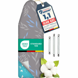 Super Soft 5 Schichten Turbo-Bügelbrettbezug 120x45, Made in Germany, ÖKOTEX Baumwoll-Polsterung, schneller mit Thermoreflexion, 5 Größen, EasyFit+Spanner, XL Fläche 120-125x40-45cm Blaugrau XL Angebot bei HelloDeals