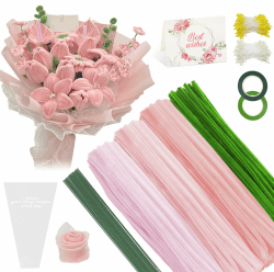 YSUVIN Pfeifenreiniger Blumen Set 785 Stück, Rosa Grün Pfeifenputzer zum Basteln mit Staubgefäße, Blumenstiel, Fischschwanzgarn, Klebeband, Geburtstag Karte und Blumentasche für Blumen DIY Lichtrosa Angebot bei HelloDeals