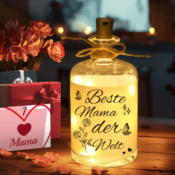 Linkax Muttertagsgeschenk Muttertagsgeschenke für Mama Oma, Geburtstagsgeschenk Geschenke für Mutter Schwiegermutter, LED Flaschenlicht mit Spruch-Beste Mama der Welt, Dekolicht Muttertag 2026 Transparent, Goldfarben Angebot bei HelloDeals
