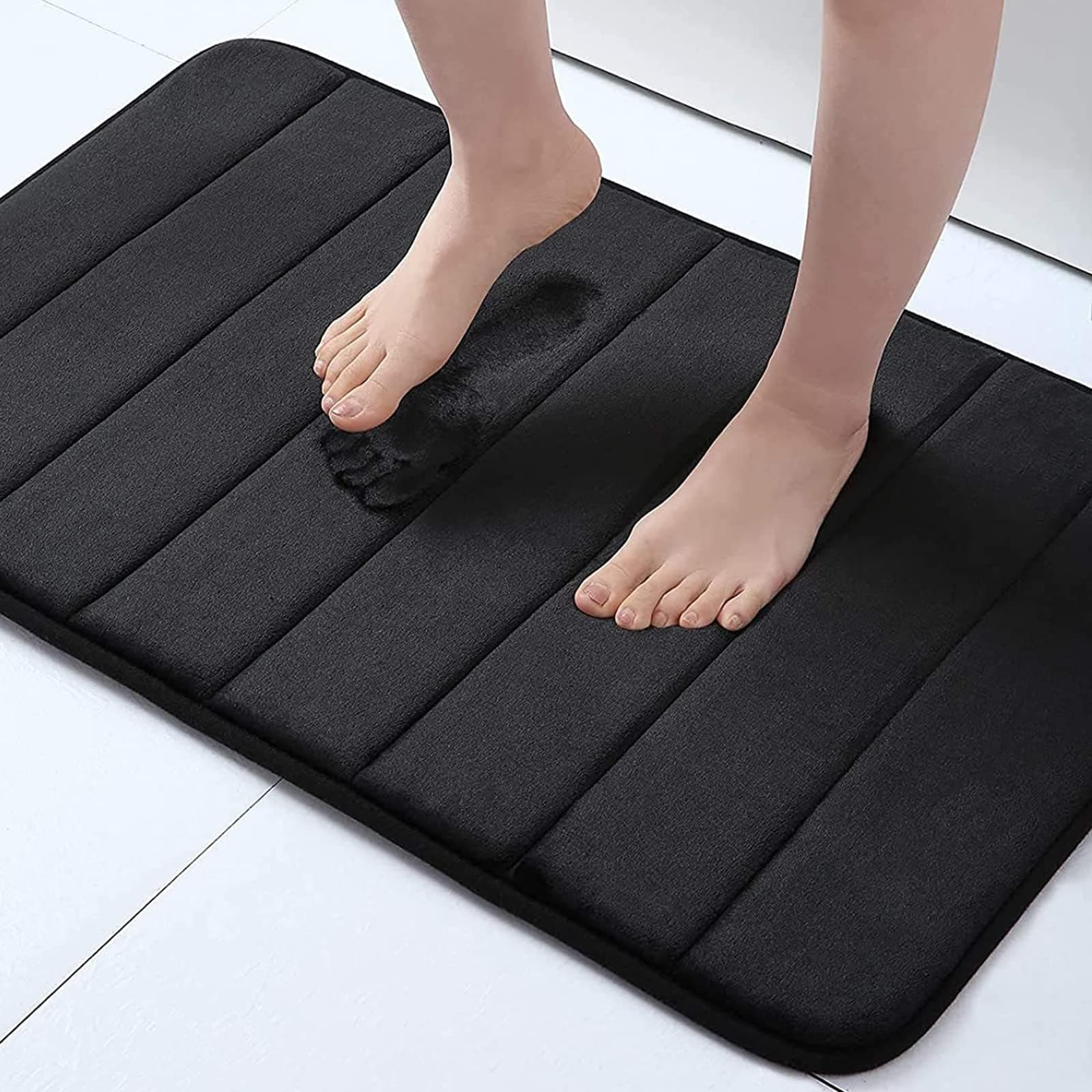 Homaxy Memory Foam Badezimmer Badteppich Saugfähige Rutschfester Badvorleger Waschbar Badematte - 41 x 61 cm, Schwarz 41 x 61 cm Schwarz Angebot bei HelloDeals