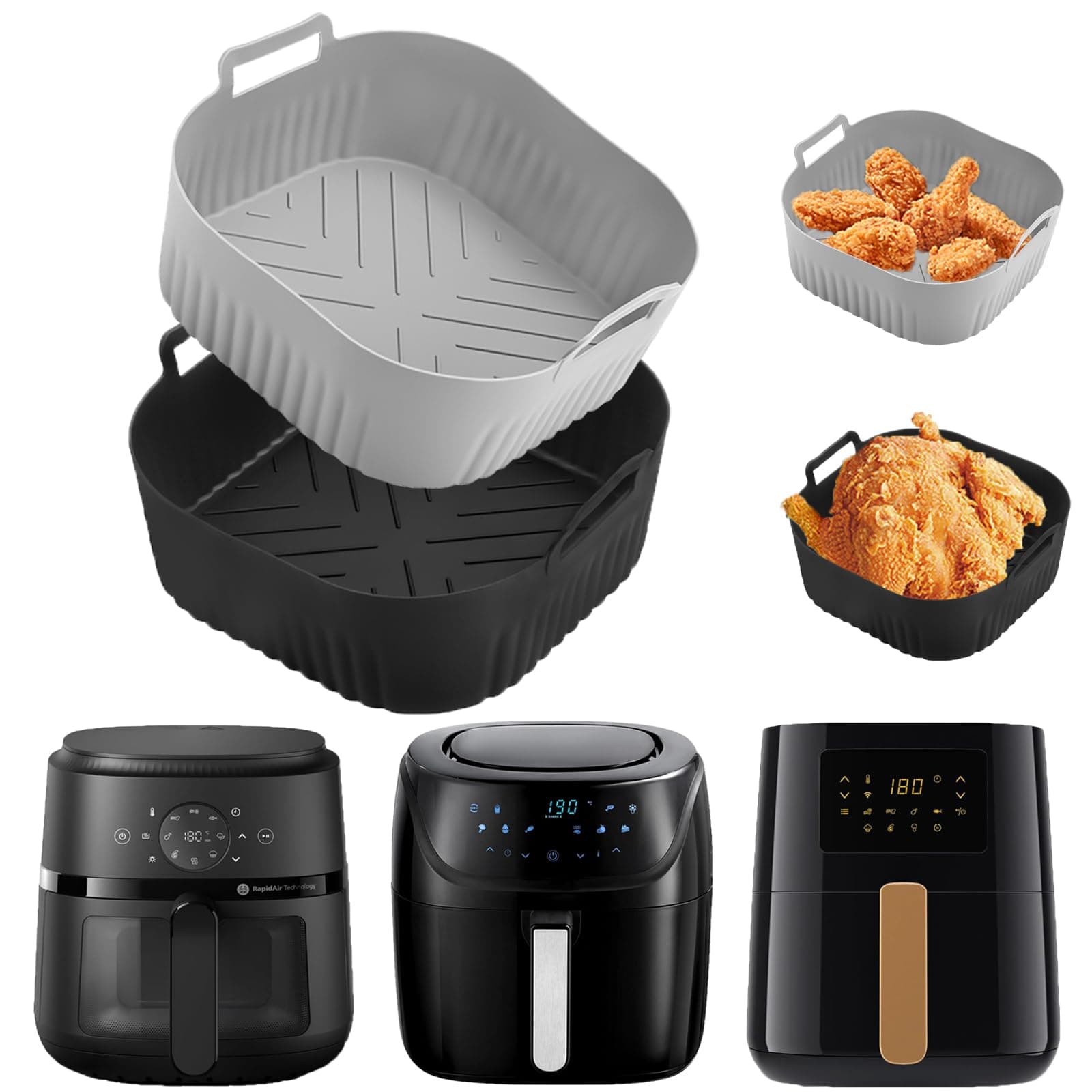 Silikonform HeißLuftfritteuse,2 Stück Airfryer Zubehör für Philips NA229 4,2 L/HD9255 4.1L, Air Fryer Silikon Einsatz für Russell Hobbs 4L 4,3L,Kompatibel mit anderen Air Fryer 4L-5L für 4–5 L(Grau und Schwarz) Angebot bei HelloDeals