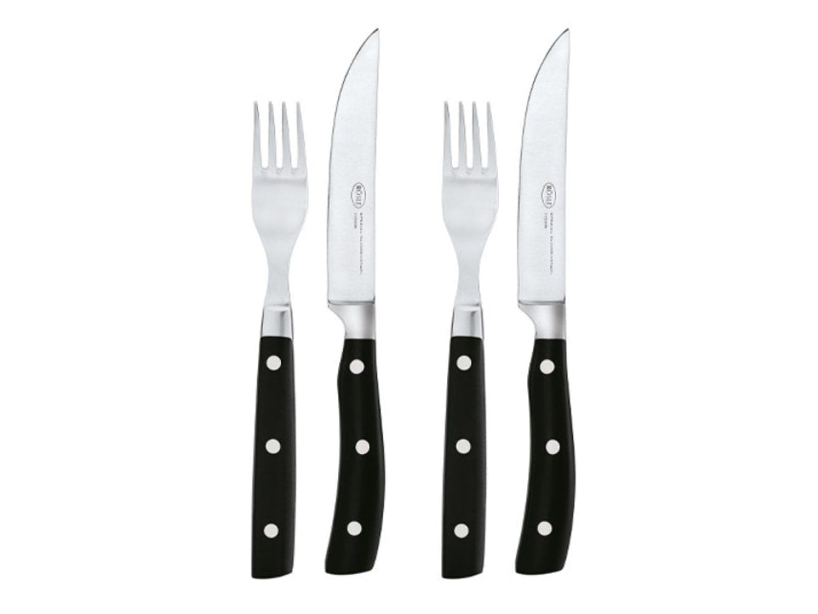 RÖSLE Steakbesteck 4-tlg., Hochwertige Steakmesser mit scharf geschliffener Klinge aus Klingenspezialstahl mit passender Steakgabel, POM, inkl. praktischer Holzbox, 25 x 11 x 4 cm Steakbesteck Set 4-tlg. Single Angebot bei HelloDeals