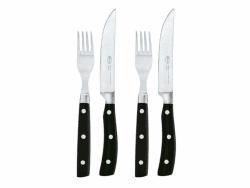 RÖSLE Steakbesteck 4-tlg., Hochwertige Steakmesser mit scharf geschliffener Klinge aus Klingenspezialstahl mit passender Steakgabel, POM, inkl. praktischer Holzbox, 25 x 11 x 4 cm Steakbesteck Set 4-tlg. Single Angebot bei HelloDeals