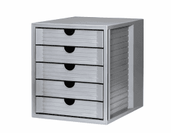 HAN Schubladenbox SYSTEMBOX KARMA mind. 80% Recycling-Kunststoff mit 5 geschlossenen Schubladen, Schreibtisch oder im Schrank, inkl. Auszugsperre + Beschriftungsclip, Gummifüße, 14508-18, lichtgrau lichtgrau Systembox (geschlossen) Recycling Kunststoff Angebot bei HelloDeals