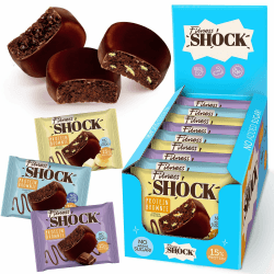 FitnesSHOCK Protein Snack Mixbox ohne Zucker mit 15% Eiweiß, Nährstoffreich, low carb,Reich an Ballaststoffen, weiche Konsistenz, ohne GVO 9 Stück х 50g - verschiedene Sorten: Schoko-Banane-Kokosnuss Mix Box Dark Angebot bei HelloDeals