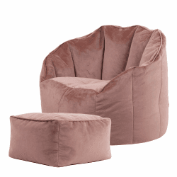 Icon Sirena Sitzsack Sessel mit Hocker für Erwachsene, Rosa, Flauschiger Samtstoff, Riesen Sitzsack Samt mit Füllung, Bean Bag Chair, Bequemer Sessel Wohnzimmer, Lounge, Schlafzimmer, Büro Rosa Sitzsack-Sessel + Hocker Angebot bei HelloDeals
