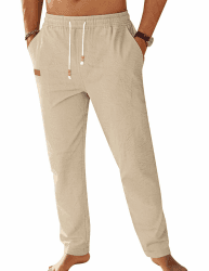 TARAINYA Baumwolle Leinenhose Herren Sommerhose Herren mit Kordelzug und Taschen für leichte Sommerfrische A Helleskhaki XL Angebot bei HelloDeals