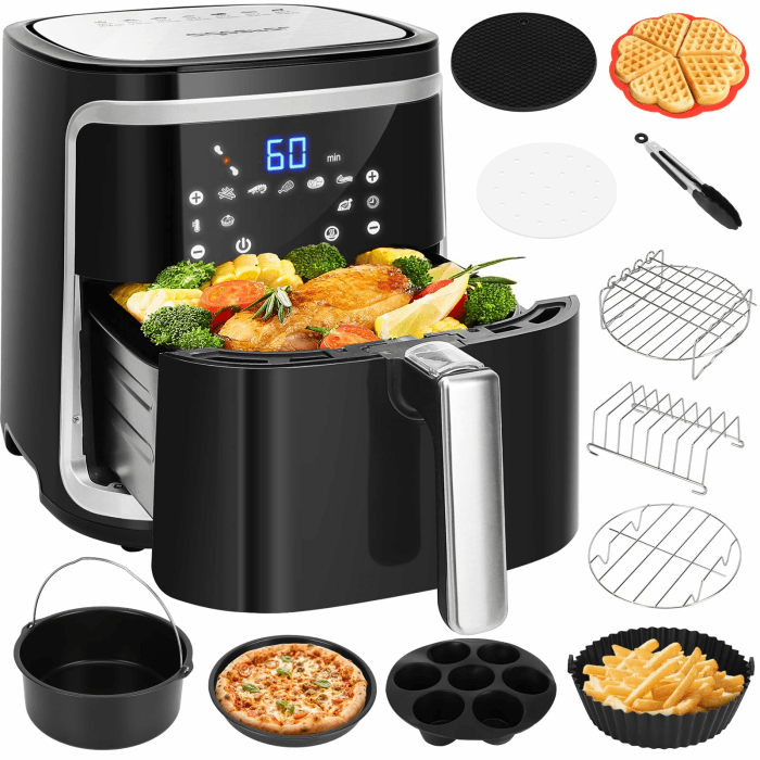 Aigostar Heißluftfritteuse XXL 7L/2Kg + Doppelter Unabhängiger Korb & 12-in-1 Zubehörset für Fritteusen ≥5.5L Schwarz, Set mit 12 Zubehör Angebot bei HelloDeals
