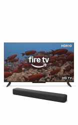 Amazon Ember 2-Serie mit Fire TV, 32-Zoll-Smart-TV in HD mit Alexa-Fernbedienung + Fire TV Soundbar, 2.0-Lautsprecher mit DTS Virtual:X und Dolby Audio sowie Bluetooth-Unterstützung Angebot bei HelloDeals