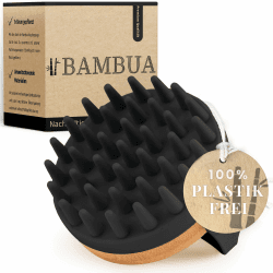 BAMBUA Kopfhaut Massagebürste - (Anti-Schuppen Effekt) Kopfmassage Bürste - Zur Kopfmassage beim Duschen - Premium Scalp Massager - Utensilienset Massage inkl. E-Book „Gesunde Kopfhaut“ (Schwarz) Angebot bei HelloDeals
