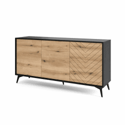 Selsey Boulia - Sideboard 3-türig, Schwarz mit Fischgrätfronten in Eiche, 154 cm Schwarz 154 cm breit Angebot bei HelloDeals