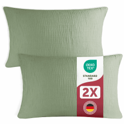Blumtal Musselin Kissenbezug 40x80 cm 2er Set - Oeko-TEX zert. Musselin Kopfkissen 40x80 Bezug 100% Baumwolle - weiches Kissen-Set waschbar 40 °C - atmungsaktive Sommer Kopfkissenbezüge Sommergrün Sommergrün - Grün Kissenbezug 2x 40x80cm Angebot bei HelloDeals