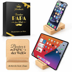 Hinshark Vatertagsgeschenk für Papa, Tablet Handy Ständer aus Holz, Vatertagsgeschenk für Papa Geschenk Vatertag Personalisiert, Männertag Bester Papa Männer Geschenke für Papa Holzfarbe Angebot bei HelloDeals
