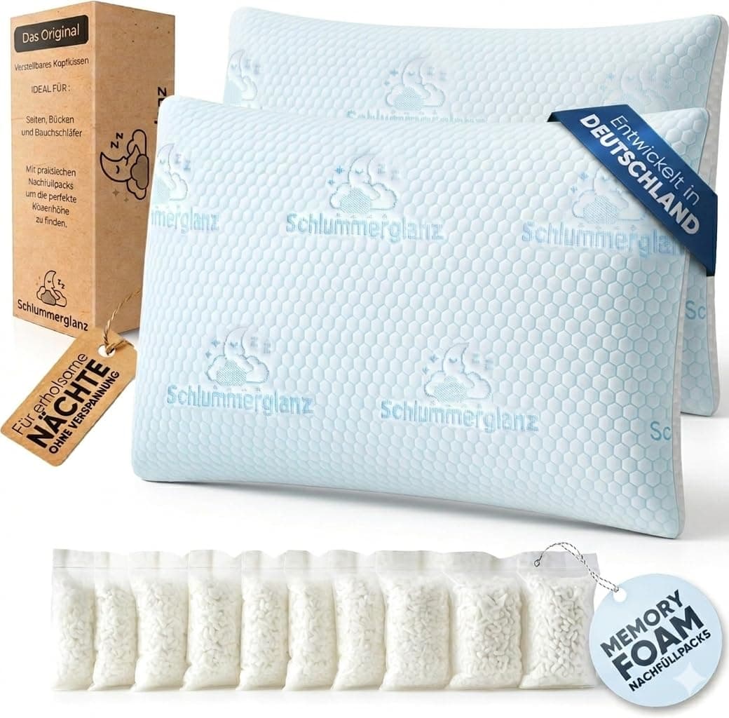 Memory Foam Nackenkissen - Kopfkissen 40x80 höhenverstellbar - Ergonomisches orthopädisches Kopfkissen Nackenschmerzen Rücken und Seitenschläfer - Premium Füllung Anti Schnarch - richtige Höhe finden 2 Angebot bei HelloDeals