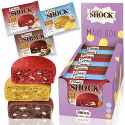 FitnesSHOCK Protein Snack Mixbox ohne Zucker, 20% Eiweiß, Nährstoffreich, Low Carb, Kalroienarm, Reich an Ballaststoffen, weiche Konsistenz, ohne GVO 9 Stück х 40g - verschiedene Dessert Sorten Biscuits Dessert Mix Angebot bei HelloDeals