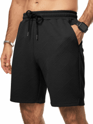 JMIERR Herren Textur Kurze Hosen mit 3 Taschen 2026 Sommer Casual Loose Shorts Elastische Taille A Schwarz XL Angebot bei HelloDeals