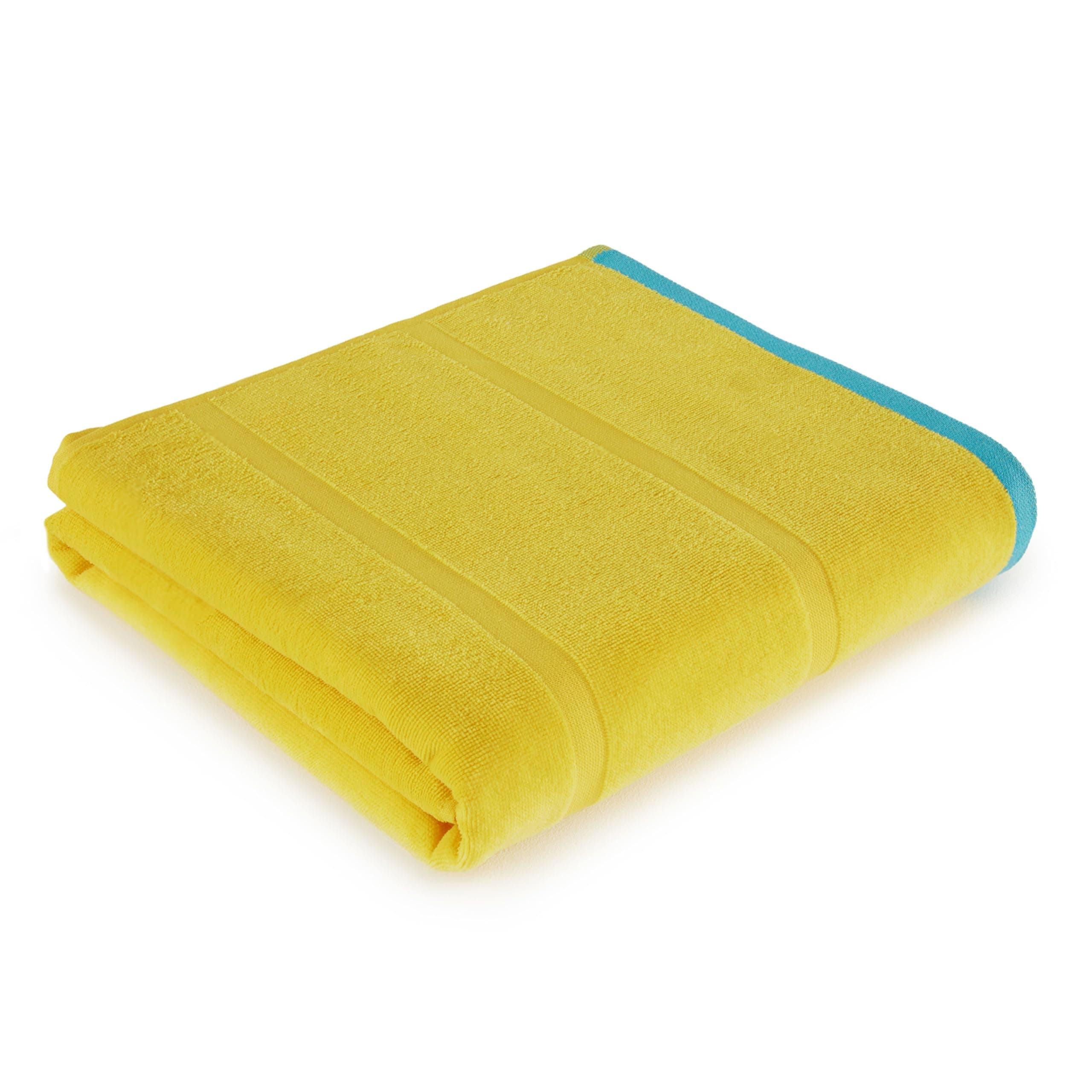 s.Oliver Strandtuch 090x180 cm - 100% Baumwolle, weich & saugstark, 380 g/m² Badetuch gelb hellblau Gelb/Hellblau 090 x 180 cm Angebot bei HelloDeals