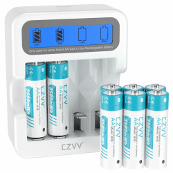 Wiederaufladbare Batterien AA Lithium 1,5V - Hoher Kapazität 3500mWh - 1300 Ladezyklen - 8 Stück Akkus mit LCD-Anzeige Ladegerät, 2 Stunden Schnellladung, Geringe Selbstentladung(weiß) 8 Stk.+ LCD Ladegerät weiß Angebot bei HelloDeals