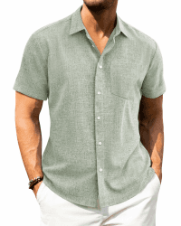 J.VER Leinenhemd Herren Kruzarm Freizeithemd Regular Fit Leicht und Luftig Sommerhemd Leinen Shirt mit Tasche Alle Hellgrün 4XL Angebot bei HelloDeals