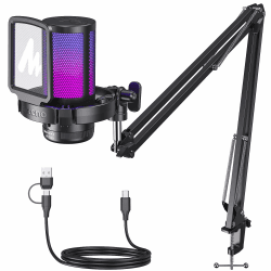 MAONO Gaming USB Mikrofon, Noise Cancellation Kondensator Mic mit Mute, Gain, Monitoring, Galgenarm, Pop-Filter für Streaming, Podcast, Twitch, YouTube, Discord, PC, Computer, PS5, Mac, DGM20S Mikrofon mit Arm Schwarz Angebot bei HelloDeals