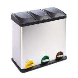 Floordirekt Mülleimer 2 oder 3 Fächer 24 L aus Edelstahl für Haushalt inkl. 15 Müllbeutel | Abfalleimer Mülltonnenbox 3er für Küche 3 Kammer je 18 Liter für Papier, Biomüll, Plastik 3 Kammern | 54 Liter Angebot bei HelloDeals