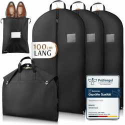 Bruce.® 3x Kleidersack Kurz 100x60cm inkl. 1x Schuhbeutel – Atmungsaktive Kleiderhülle für Anzug, Jacke & Hemd – 120GSM Materialstärke – Anzugtasche für Reisen & Aufbewahrung - Schwarz Schwarz 100x60cm - 3 Stück + 1 Schuhbeutel Angebot bei HelloDeals