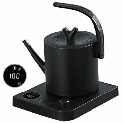 Edelstahl Wasserkocher mit Temperatureinstellung, 1L Schwanenhalskessel, 1000W Teezubereiter, 360°Base, Intelligentes Anti-Trockenbrennen, Hochtemperatur Auto Power Off Schutz, Mattschwarz Retro-schwarz Angebot bei HelloDeals
