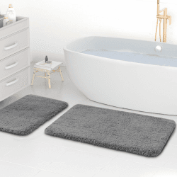 wyewye Mikrofaser-Badematten, 2 cm super dicke Badteppiche, super saugfähige Badezimmerteppiche 50x80 cm und 40x60 cm, Grau Grau 50x80 cm + 40x60 cm Angebot bei HelloDeals