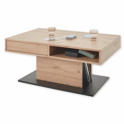 Stella Trading Activo 2 Couchtisch in Artisan Eiche Optik, Schwarz - Moderner Sofatisch mit Ablage und Schubladen für Ihr Wohnzimmer - 100 x 45 x 60 cm (B/H/T) Angebot bei HelloDeals