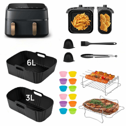 Airfryer Zubehör für Philips Airfryer Dual Basket 3000 Series, 20 Stück Heißluftfritteuse Silikonform Zubehör Set für Philips 5000 Series(6L/3L), mit Grillrost, Muffinform Angebot bei HelloDeals
