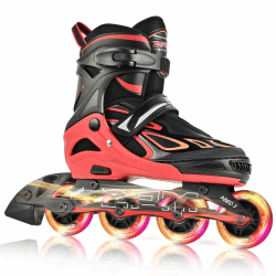 2PM SPORTS Verstellbar Inliner für Kinder, Leucht Inline Skates Rollschuhe für Damen/Herren Rot X-Large(EU 42-44.5) Angebot bei HelloDeals