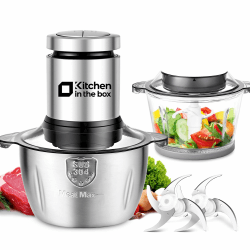Kitchen in the Box Zerkleinerer Küche Elektrisch 400W Multizerkleinerer, fleischwolf mit 2 Schüsseln (1L Glasschüssel+2L Stahlschüssel) und 2 Bi-Level Klingen, Zerkleinerer für Gemüse,Zwiebeln,Fleisch Silber,1L+2L(2Schüsseln) Angebot bei HelloDeals