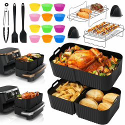 Heißluftfritteuse Zubehör für Ninja Foodi Flexdrawer AF500EU 10,4L - 22 Stück Ninja Airfryer Silikonform Zubehör Set, 1x10,4L & 2x5,2L Airfryer Silikon Einsatz mit Weiteres Dual Ninja Airfryer Zubehör Airfryer Zubehör Set Af500eu Angebot bei HelloDeals