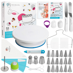 Wenburg Tortenplatte Drehbar - 51 tlg. Tortenständer Set mit 28cm Drehbare Tortenplatte & Torten Zubehör für Anfänger und Profis - Cake Stand, Drehteller Torte & Kuchen Zubehör Set Super Chef Angebot bei HelloDeals