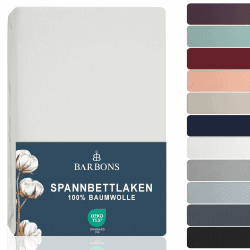 BARBONS Spannbettlaken 140x200cm - 100% Baumwolle Spannbetttuch Oeko-TEX Zertifiziert Bettlaken Jersey Bettwaren und Bettbezug für Boxspringbett und Dicke Matratzen bis 27 cm - Weiss 140 x 200 140x200x27 cm Weiß Angebot bei HelloDeals