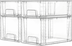 Vtopmart 4er-Set Klare Stapelbare Aufbewahrungsschubladen, Einfach Montierbare Badezimmer-Organizer mit Griffen, Plastikschubladen für Küche, Vorratsschrank und Unter-Waschbecken-Organisation 4er-Set - Kombo (2x Mittel + 2x Klein) Angebot bei HelloDeals