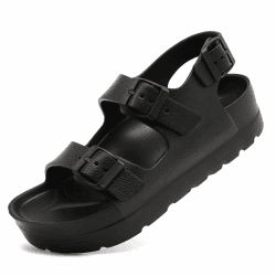 Sandalen Damen Sommer,Orthopädische Damen Bequeme Folien Dicke Sohlen Plattform Sandalen mit einstellbarer Schnalle und Ultra Kissen 38 EU Doppelschnalle Schwarz Angebot bei HelloDeals