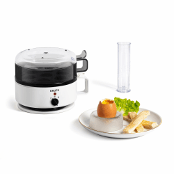 Krups Ovomat Super Eierkocher, Für bis zu 7 Eier, Koch- und Warmhaltefunktion, Inkl. Wasser-Messbecher mit Eierstecher, Signalton, EG230115, Weiß/Schwarz 7 Eier mit Warmhaltefunktion Angebot bei HelloDeals