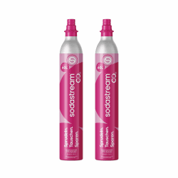 SodaStream - 2 x CO2-Zylinder für Sprudelwasserbereiter | Quick Connect Gassystem | Macht 60 Liter kohlensäurehaltige Getränke | Kompatibel mit Terra, Duo und Art | Plastikmüll reduzieren | Rosa Angebot bei HelloDeals