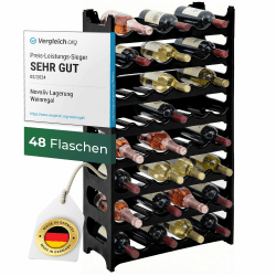 Novaliv Flaschenregal für 48 Flaschen aus Kunststoff, erweiterbar, Weinregal stapelbar, Schwarz, Getränkeregal Flaschen Regalsystem, Regal für Getränke, Flaschenschrank, Spirituosen Regal für 48 Flaschen Schwarz Angebot bei HelloDeals