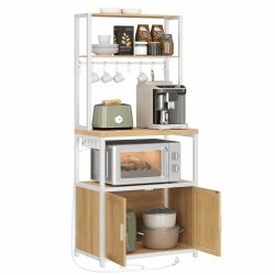VASAGLE Küchenregal mit Steckdosen, Küchenschrank, 90 cm hoher Arbeitsplatte, Standregal mit 8 Haken, 40 x 60 x 170 cm, goldeichenfarben-wolkenweiß KKS058Y02 Goldeichenfarben + Wolkenweiß 60B cm Angebot bei HelloDeals
