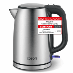 COSORI Wasserkocher Edelstahl, BPA frei, 1,7 L, Strix-Technologie, kocht in 3 Minuten, 2200W, Große Öffnung, Trockengehschutz, 360° drehbarer Sockel, Silber-schwarz 1.7 Liter Silber-schwarz Angebot bei HelloDeals
