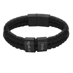 Heideman Armband Herren aus Leder schwarz matt - Lederarmband Elian mit schwarzen Gravurplättchen für Männer - Personalisiertes Geschenk 23.0 Zentimeter 2 Ringe Angebot bei HelloDeals