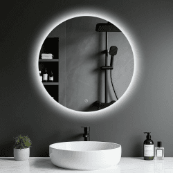 Badspiegel mit Beleuchtung - LED-Badezimmer-Spiegel-Round 50cm,Touch-Schalter,Dimmbar,3 Lichtfarben, Speicherfunktion, Badezimmerspiegel mit HD Sicherheitsgla - Explosionsschutz Wandspiegel 3 Lichtfarbe 50L x 50B cm Angebot bei HelloDeals
