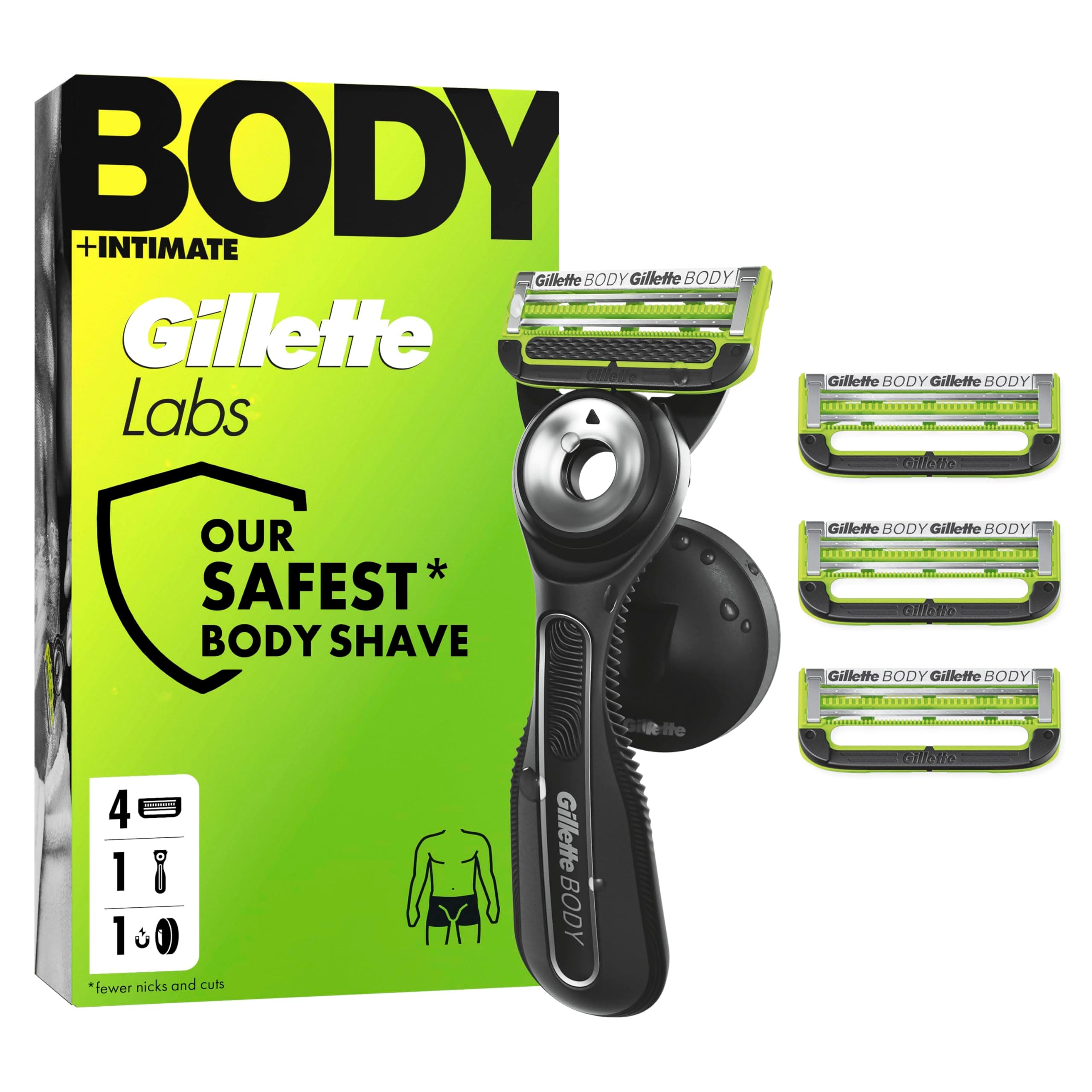 GilletteLabs Body & Intimate Rasierer Herren, Intimrasierer Mann mit Schutz gegen eingewachsene Haare und Irritationen — Inkl. Rasierhandstück für Körper und Intimbereich, Duschhalterung und 4 Klingen Gillette Labs Body Intimate Rasierapparat Klingen + Ha Angebot bei HelloDeals