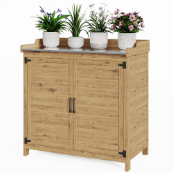 Bealife Pflanztisch mit Unterschrank, Gartenschrank mit Arbeitsplatte mit 1 Bewegbarer Einlegeboden für den Innen- und Außenbereich (Natur, 48T x 98B x 95H) Natur 98x48x96 cm Angebot bei HelloDeals
