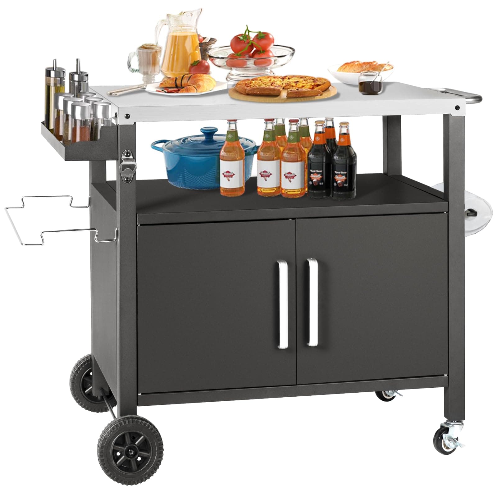 Kendane Grilltisch mit Großer Arbeitsfläche | Grill Beistelltisch, Outdoor Grill Trolley, Grilltisch Outdoor, Edelstahl Tischplatte Outdoor Garten Trolley Silber/Schwarz 112*59*82cm Angebot bei HelloDeals