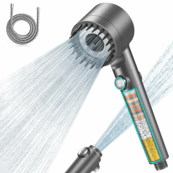 MEKO Duschkopf mit Filter in 15 Schichten, Hochdruck Handbrause mit 1,5 M Schlauch, 3+1 Strahlarten, Shower Head für Entfernen vom harten Wasser, Rest-Chlor, Bakterien und Schwermetall, Grau Basic Grau Angebot bei HelloDeals